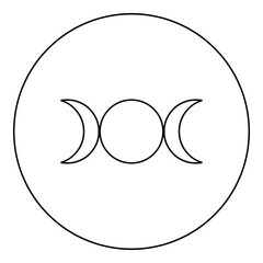 Simbol triple goddess religious sign moon phases wiccan icon in circle round black color vector illustration image outline contour line thin style