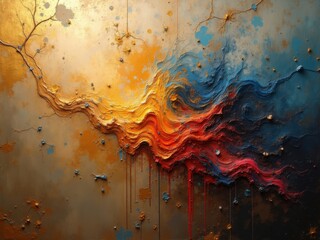 Pintura al óleo tradicional con texturas y pinceladas abstractas