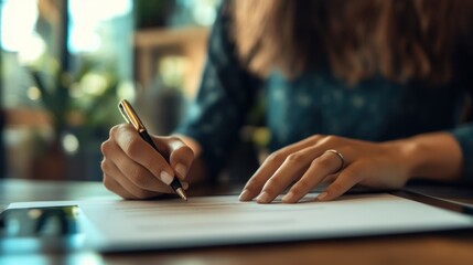 Close-up of business professional signing contract or important document
