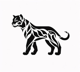 Fototapeta premium Decoratively painted side view of a standing jaguar. Black and white tattoo arts.