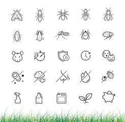 Set icons for pest control. Perfect suite for your service, tools, equipment, infographic material and etc. The outline icons are well scalable and editable. Contrasting elements. EPS10.