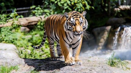 Obraz premium Tiger walking through lush habitat in a wildlife sanctuary captivating animal photography with nature elements
