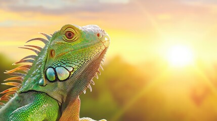 Fototapeta premium Iguana sunbathing in nature vibrant landscape wildlife photography tropical environment close-up viewpoint