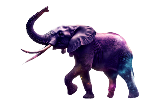 An elephants, the plural of an elephant, standing on two legs and holding its trunk up in the air, in a transparent background