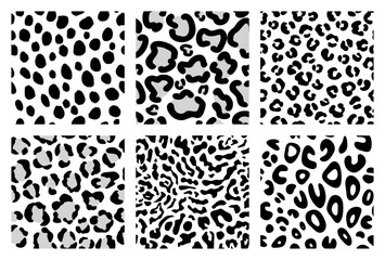 Monochrome animal print backgrounds include 6 different designs,  leopard, cheetah, jaguar patterns, Transparent  © naa