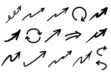 シンプルな手書きの矢印セット 　ベクター　黒
