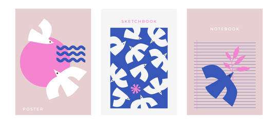 abstract trendy bold dove bird design in modern bold style. design for planner, brochure, book, Notebook covers, print, journal, invitation card designs