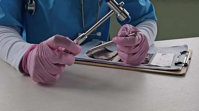 Neurological hammer in the hand. Neurological hammer and appointment with a neurologist
