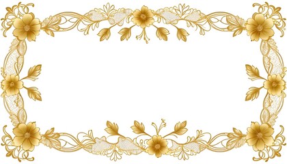 A Lace-inspired Floral Frame With Golden Lacework, A Classic Vintage Ornamental Frame With Baroque, A Romantic Wedding-themed Floral Frame With Golden Flowers, A Romantic Wedding Floral Frame Design  