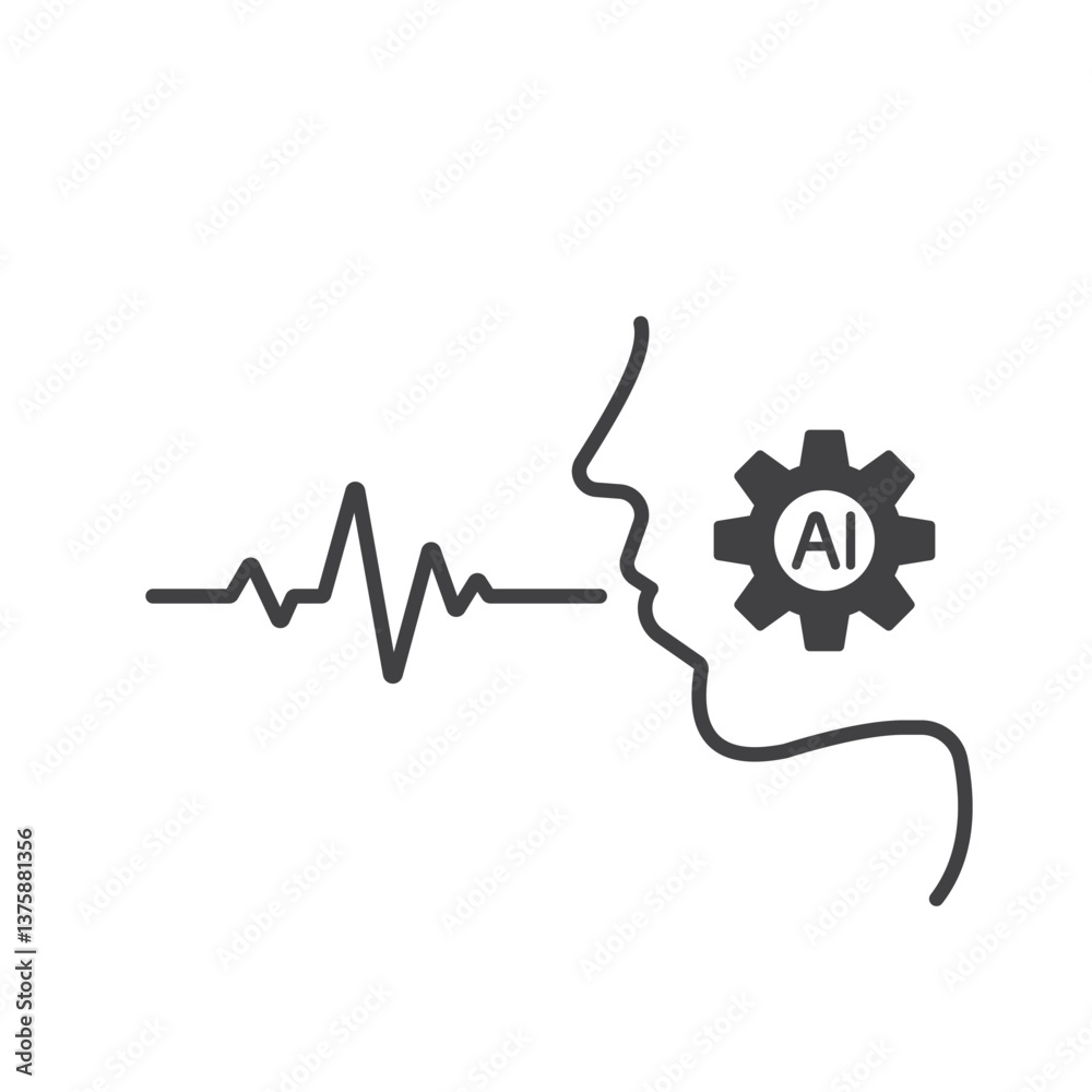 Poster AI-generated voices icon. AI voice recognition symbol. Artificial intelligence sign. Icons for app user interface and web elements. Vector illustration.