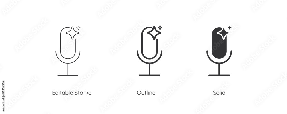 Aufkleber Ai voice generator icon set. Microphone with Ai sparkle. Line and silhouette icon. Icons for app user interface and web elements. Vector illustration. Editable stroke.