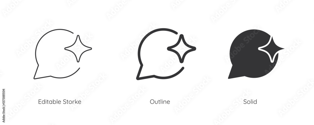 Poster Chat with AI icon set. Support and service by AI. Artificial intelligence sign. Line and silhouette icon. Icons for app user interface and web elements. Vector illustration. Editable stroke.