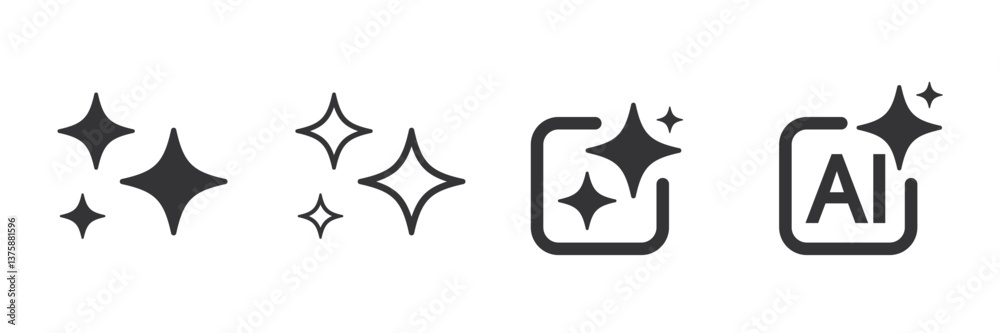 Aufkleber Set of AI generate icon. AI sparkle star with square icon. Artificial intelligence technology and Machine learning concept. Generate symbol for application and web. Vector illustration.