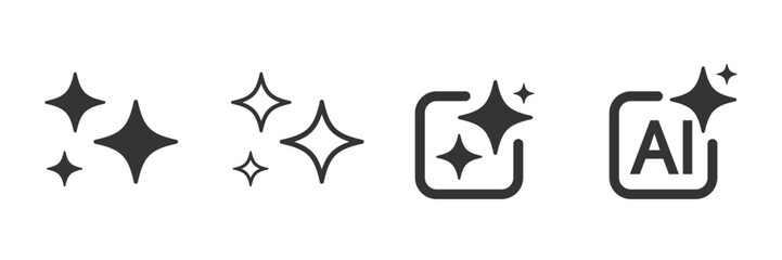 Set of AI generate icon. AI sparkle star with square icon. Artificial intelligence technology and Machine learning concept. Generate symbol for application and web. Vector illustration.