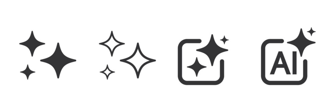 Set of AI generate icon. AI sparkle star with square icon. Artificial intelligence technology and Machine learning concept. Generate symbol for application and web. Vector illustration.