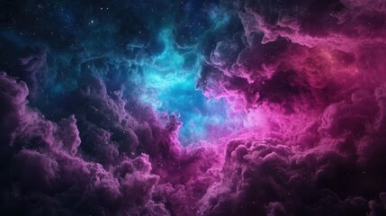 Fototapeta premium A vibrant cosmic scene featuring swirling clouds of purple and blue hues, set against a starry background, evoking the beauty of the universe.