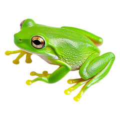 Obraz premium Vibrant Green Tree Frog Gripping Surface Nature Wildlife Close-Up Golden Eyes on Transparent Background