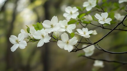 Fototapeta premium Beautiful White Dogwood Blossoms Spring Flowers Nature Photography Delicate Petals Soft Light Tranquil Scene Botanical Garden Peaceful Springtime 