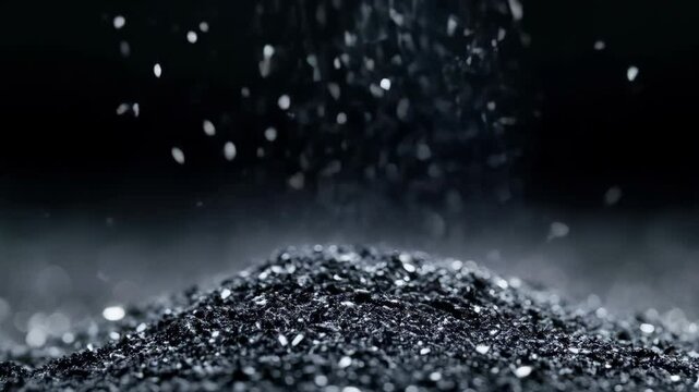 Metallic particles falling on a surface in a dark setting  