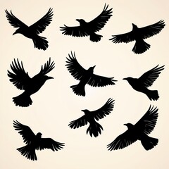 Obraz premium black silhouettes crows flying isolated on white background
