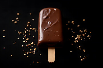 Obraz premium Chocolate ice cream bar gourmet dessert studio setting dark background close-up indulgence