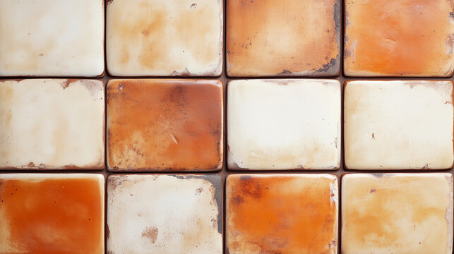 Rustic terracotta tiles in sunbaked orange and cream hues create a warm and inviting background