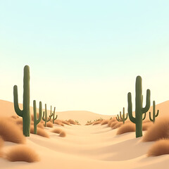 scenic desert horizon with rows of cacti, soft sand, and wide open spaces, creating a minimalistic and modern feel