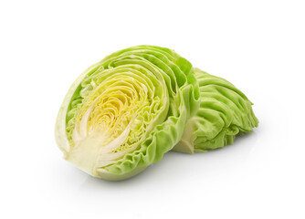 Halves of fresh green cabbage isolated on white background	