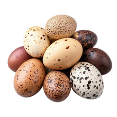Obraz premium Pile of quail eggs isolated on a transparent background.