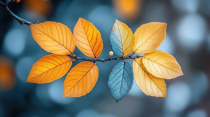 Obraz premium Autumn leaves transition, branch, out of focus background