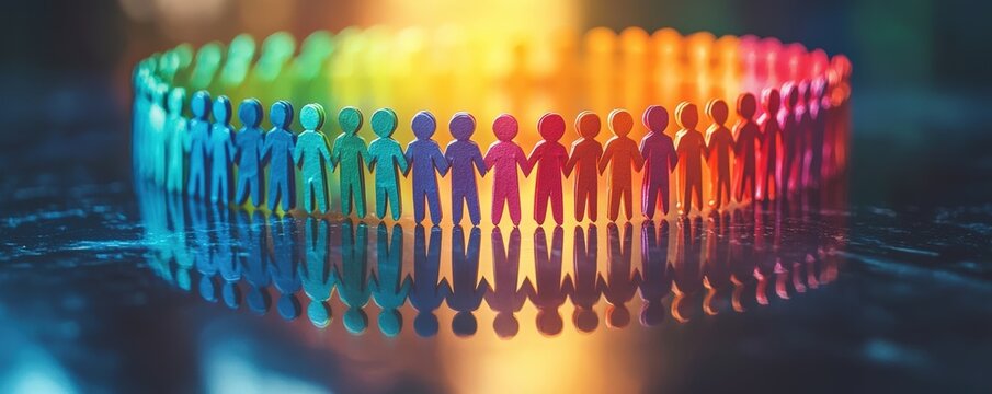 Colorful paper cutouts of people arranged in a circle, reflecting unity and diversity. 