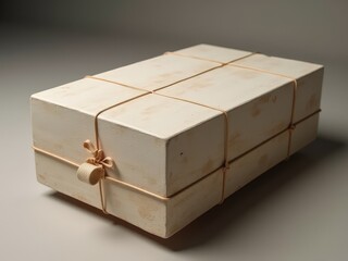 A woman is holding a box with a white lid. The box is made of clay and has a wooden frame. The woman is holding the box with both hands, and it is a decorative piece