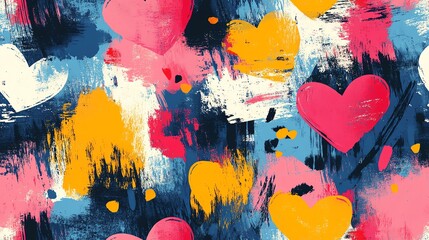 seamless A vibrant abstract design featuring colorful hearts and bold strokes, perfect for conveying love and joy in artwork.