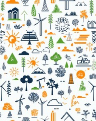 cute seamless A vibrant illustration showcasing renewable energy sources and nature, highlighting the harmony between technology and the environment.