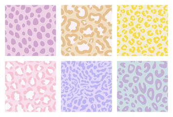 Animal print backgrounds include 6 different designs,  leopard, cheetah, jaguar patterns, in pastel colors © naa