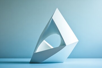 A minimalist geometric sculpture displayed against a clean background
