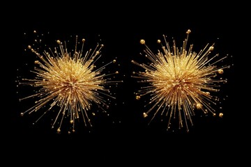 Obraz premium Golden fireworks exploding on black background