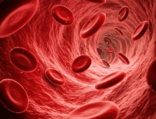 red blood cells flowing inside human vein or artery medical biology background