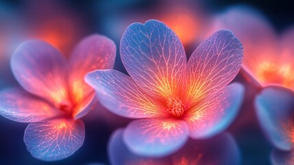 Glowing flowers close-up, vibrant colors, bokeh background, nature aesthetic