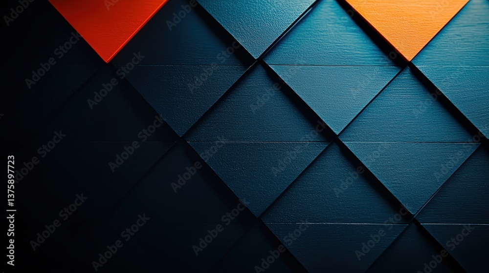 Poster calming geometric pattern of dark teal and muted orange triangles in soft focus creating texture