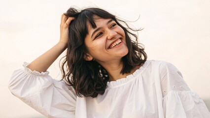 Fototapeta premium Blurred Portrait with Hand in Hair