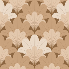 A Seamless Retro Floral Design Pattern in Brown Tones. A Seamless Art Deco Pattern Featuring Stylized Flowers Motifs in Neutral Tones.