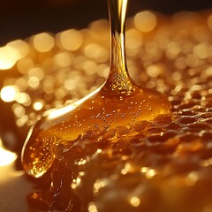 Close-Up of Golden Honey Dripping Off a Spoon in Soft Light