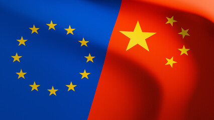 EU and China relations. EU and China flags