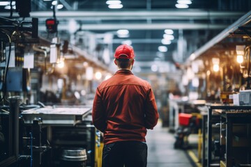 Obraz premium Rear view of a quality assurance technician working in a factory