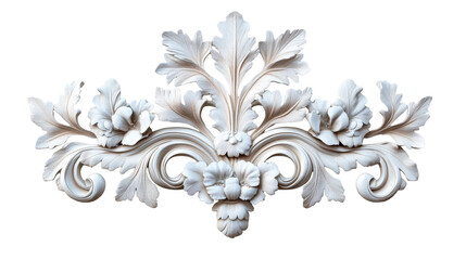 White Ornamental Pattern Carving on Black Background, cut out transparent