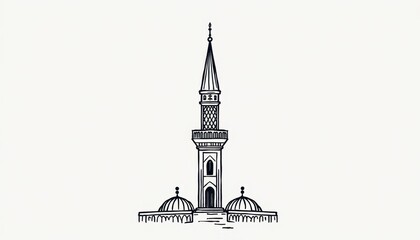 Line Art Minaret Drawing in Simple Minimalistic Style  