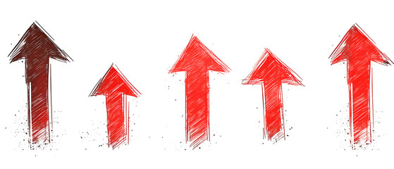 set of red arrow up line hand drawn transparant background