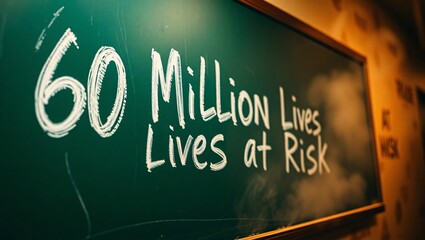 Chalkboard with Mine Statistics 60 Million Lives at Risk
