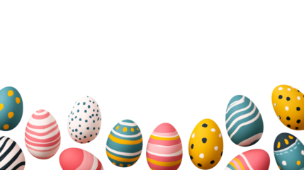 Colorful easter eggs assortment bottom border, holiday season, cut out transparent